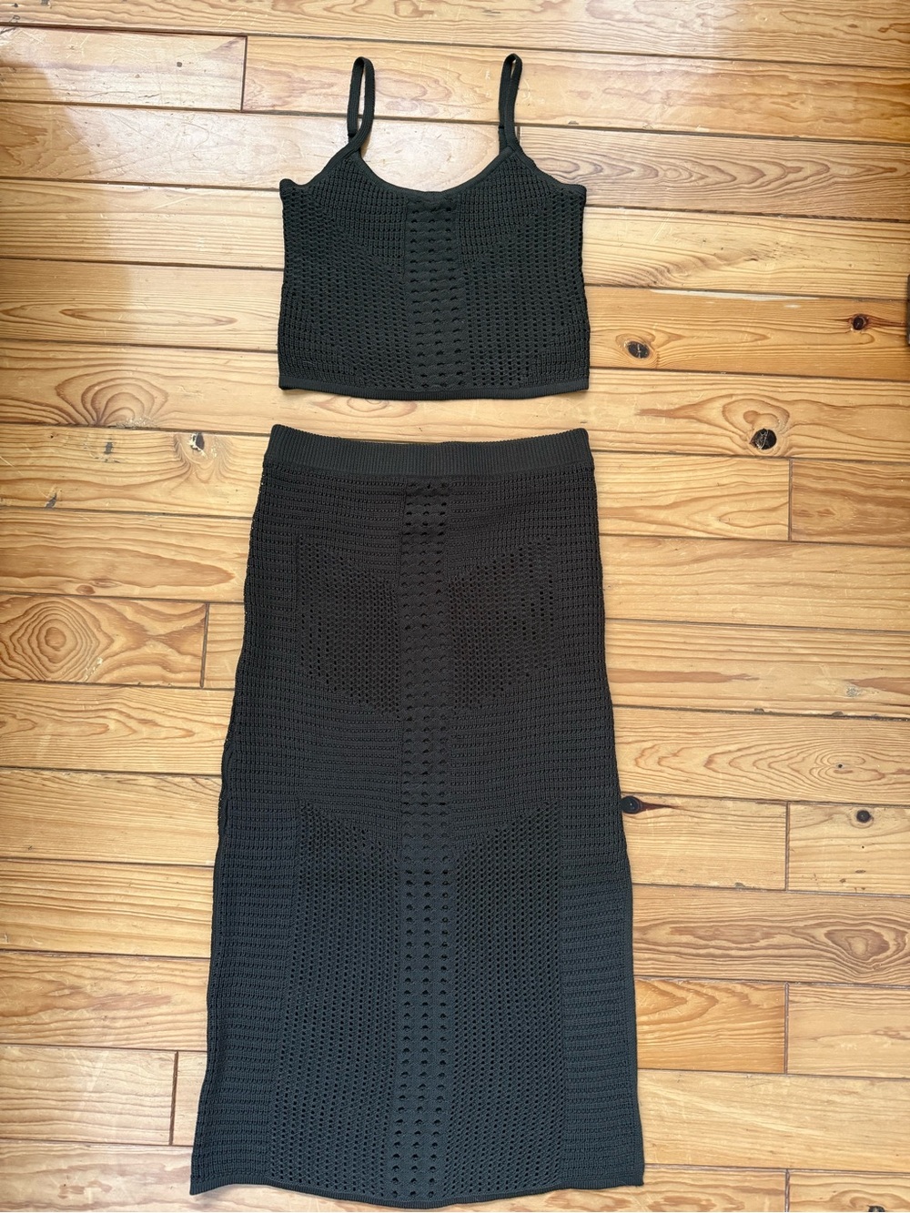 Rachel Zoe Forest Green Crochet Maxi Skirt Set